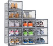 Caja de almacenamiento de zapatos, 12 cajas de zapatos apilables, organizador de zapatos de plástico transparente, contenedores de zapatos con tapas