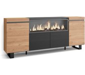 Amueblate online, aparadores para salón, gran capacidad de almacenaje,4 puertas, chimenea eléctrica, diseño industrial, roble y negro