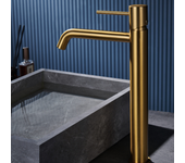Imex - grifo monomando lavabo caño alto | grifo baño mezclador agua fria y caliente | serie monza | color oro cepillado