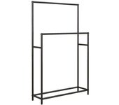 Perchero de toallas de piso con 2 barras, soporte para toallas de baño, de metal, 66 x 20 x 110 cm, negro