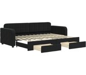 Sofá cama nido con cajones terciopelo negro 80x200 cm