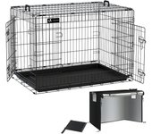 Jaula para perros de alambre metálico de 2 puertas, caja para perros con cubierta, perrera plegable 107x70x78cm