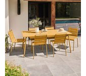 Conjunto mesa de jardín y 6 sillas de metal amarillo, palavas - oviala