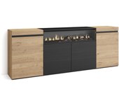 Amueblate online, aparadores para salón, gran capacidad de almacenaje, 200x75x35cm, 4 puertas, chimenea eléctrica, roble y negro