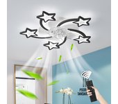 Ventiladores de techo con luces de 74 cm, luz de ventilador de techo de montaje semiempotrado regulable con aplicación y control remoto, negro