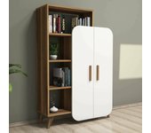Aparador capella, bufé de salón, aparador de salón, despensa de cocina, 90x32h132 cm, nogal y blanco