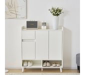 Zapatero con 3 puertas y 1 cajón - 99 x 35 x 90 cm - estantes regulables - tablero de partículas - blanco