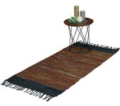 Relaxdays alfombra de pasillo de algodón y cuero, 70 x 140 cm, con flecos, antideslizante, retazos, marrón