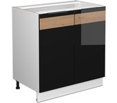 Vicco armario bajo para fregadero fame-line, roble negro alto brillo, 80 cm con estante, sin encimera