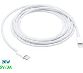 Cable de datos y carga tipo c a lightning 8 pins (macho). carga rápida, 3a, 20w, 2 metros. 200x1x0,8 cm. color: blanco dam