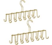 Relaxdays corbatero set 2 unidades, 14 ganchos, percha cinturones y corbatas, metal, dorado