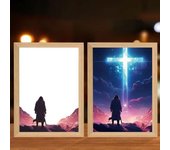 Lámpara decorativa cuadro jesús, tres luces con intensidad regulable, para regalar (4a, color madera original)