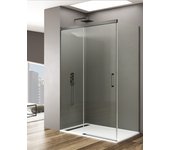 Mampara de ducha angular allstone basic 1+1 con lateral fijo, sin perfil inferior. 180x70 cm cristal transparente perfil titanio