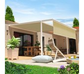 Pérgola cofre finisterre 4x3 m maniobra motorizada con mando a distancia + maniobra manual de emergencia (manivela) + led + bambalina (blanco - crudo)