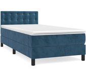 Cama con somier tapizado y colchón de terciopelo azul oscuro 90x190 cm
