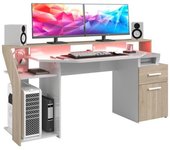 Mesa gaming escritorio atlas con led rojo en color roble japonés y blanco brillo 178 cm