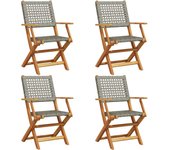 4 uds sillas de jardín | silla de exterior | sillon jardín plegables madera maciza y ratán pe gris cfw963299