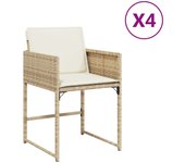 4 uds sillas de jardín | silla de exterior | sillon con cojines ratán sintético beige cfw53344
