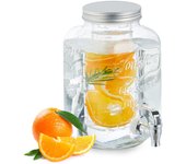 Relaxdays dispensador de bebidas con soporte, grifo y tapa, 4 l, cristal, surtidor de limonada y agua, transparente