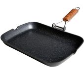 Grill inducción 34x24cm, liso, antiadherente sin pfoa, aluminio fundido, vitrocerámica, gas, wecook, negro, , ecochef