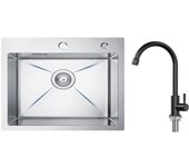 Cecipa max fregadero de cocina 1 seno 50×45×18.5cm fregadero de acero inoxidable cepillado + grifo de cocina de agua fría, negro