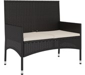 Banco de jardín | silla de jardín de 2 plazas con cojines ratán sintético negro cfw31765