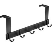 Perchero para puerta, con 5 ganchos, ideal para cocina, dormitorio y baño (negro)