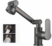 Grifo de cocina, aireador 1080°, 2 jets, con manguera de conexión de agua fría y caliente de 60 cm - negro
