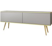 Mueble tv, gris, patas doradas, 135 x 30 x 32 cm, push to open