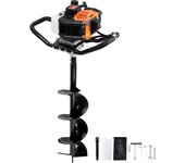 Vevor barrena de gasolina, barrena de plantación térmica 52cc 1450w con broca de 200 mm, 1 varilla de extensión, potente motor, barrena de plantación
