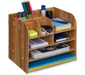 Relaxdays organizador escritorio documentos, 10 compartimentos, 27,5x32,5x25 cm, cajonera sobremesa mdf, marrón oscuro