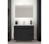 Mueble de baño isquia 2 cajones y dos puertas incluye lavabo y espejo - grafito 90 x 45 cm seno centrado