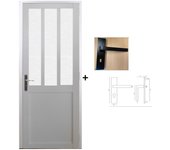 Bloque de puerta de taller blanco vidrio esmerilado h204 x l83 empujando hacia la derecha dimensiones mesa + manija