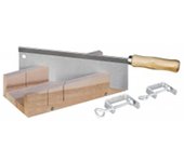 Caja de ingletes de madera + sierra trasera + prensas