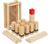 Relaxdays kubb, juego madera, para exterior, camping, jardín, 21 figuras, niños y adultos, ajedrez vikingo, marrón claro