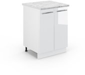Vicco mueble bajo de cocina fame-line, blanco alto brillo, 60 cm , et mármol