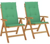 2 sillas de jardín reclinables y cojines de madera maciza de teca.
