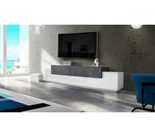Nico mueble tv, aparador bajo de salón, base para mueble para televisión, 100% made in italy, 240x45h52 cm, blanco brillo y pizarra
