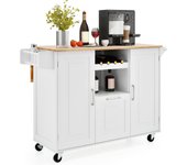 Carrito de cocina con mesa plegable, islas de cocina móviles con estante para vino, estante abierto y 2 puertas, 4 ruedas universales y asa