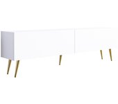 Mueble tv: blanco mate, patas doradas, 170 x 52 x 32 cm