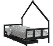 Estructura de cama ni?os con cajones madera pino negro 90x200cm
