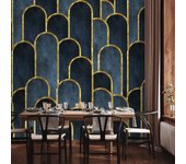 Papel pintado - patrón dorado y azul marino 100x70