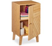 Relaxdays mueble de baño de pie hecho de bambú, balda ajustable, puerta de montaje variable, 70 x 40 x 37 cm, natural