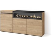Amueblate online, aparadores para salón, gran capacidad de almacenaje, 150x75x35cm, 3 puertas, chimenea eléctrica, roble y negro