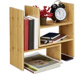 Relaxdays estante sobremesa bambú, organizador ajustable, escritorio, cocina, baño, de superficies, 40 cm alto, natural