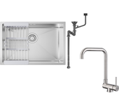 Auralum max fregadero cocina 1 bandeja 60*44*20cm,inoxidable, empotrado/subplano con cesta drenaje,nano silver+mezclador cocina plegable girante 360°