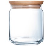 Luminarc pure jar - bote hermético redondo de 0.75l en vidrio con tapa de madera