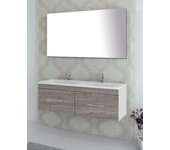 Conjunto de baño suspendido florencia 1 cajón incluye mueble, lavabo y espejo - combi (blanco y smoky) 120 x 45 cm 2 senos