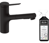 Grifo de cocina con hansgrohe zesis m33 150 spray 2 chorros negro mate + limpiador briochin