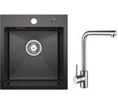 Fregadero de cocina 1 seno negro antracita 40*45*19cm - fregadero de acero inoxidable + mezclador giratorio de 360° cepillado